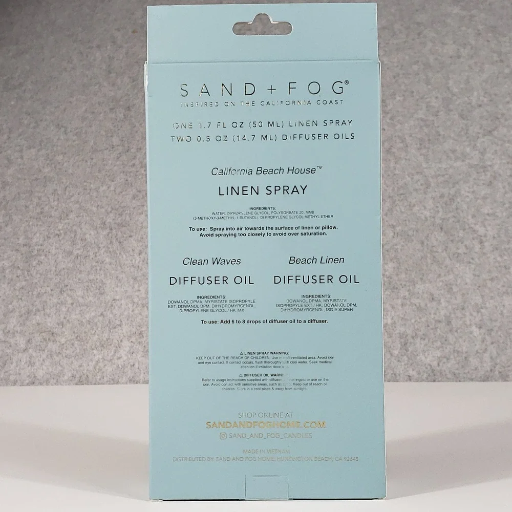 Sand + Fog Coastal‎ Classics Linen Spray Diffuser Oil Set NIB Beach House Waves